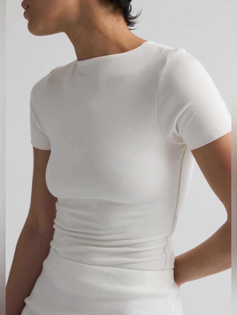 Re Ona Pure White Double Lined Signature T-Shirt Sz L Minimalist Slimming Baddie